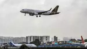 A Vistara aircraft soaring into the sky