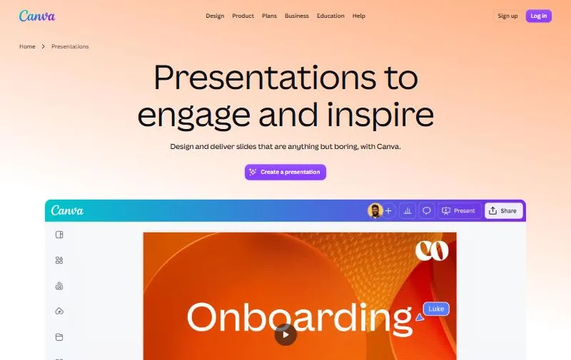 Canva presentations page